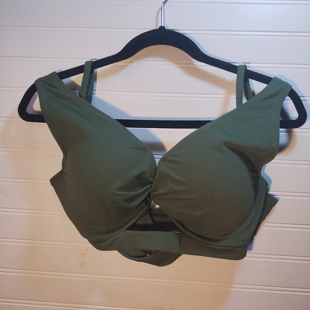 Shade & Shore Olive‎ Green Textured Underwire Bikini Top 34DD Earthy Boho Beach